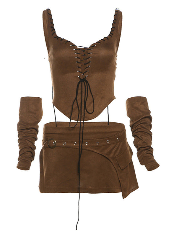 Arion Lace Up Asymmetric Skirt Set