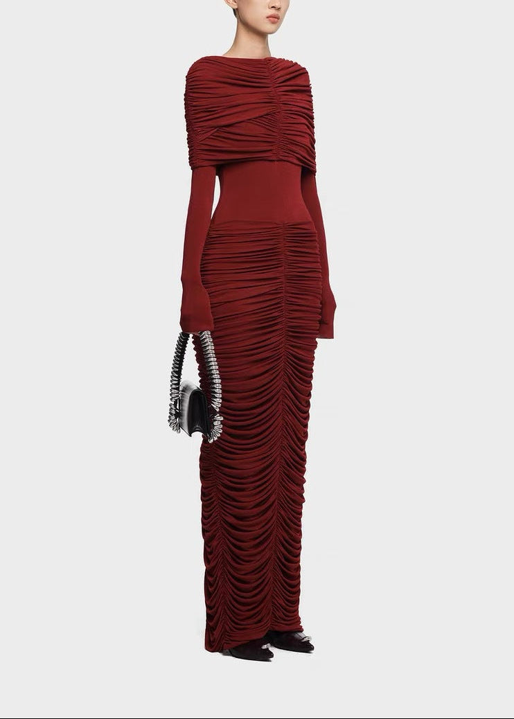 Axela Ruch Drawstring Maxi Dress In Red