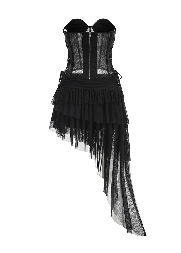 Dany Corset Mesh Asymmetric Mini Dress