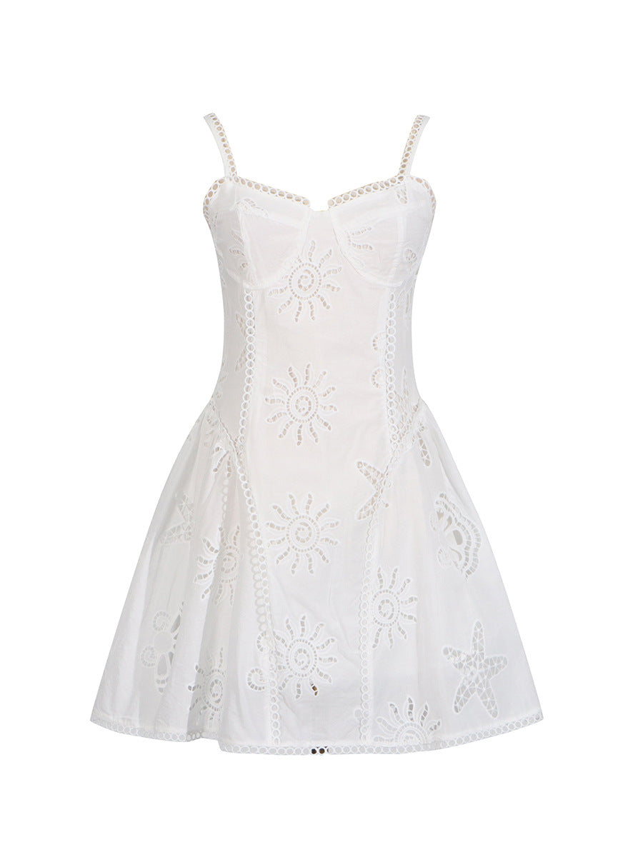 Edur Spaghetti Embroidered Mini Dress