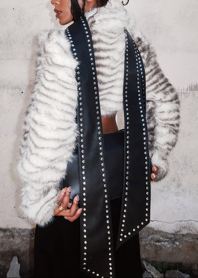 Dizzy Zebra Print Faux Fur Plunge Jacket