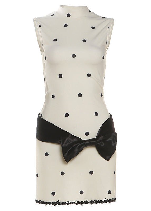 Faiz Sleeveless Dot Bow Mini Dress