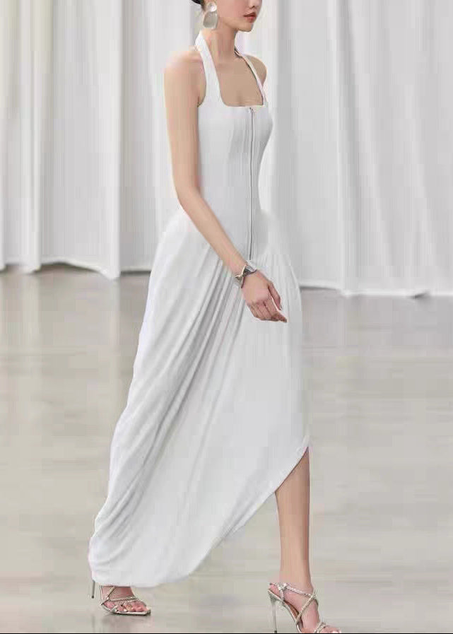 Eliodoro Halter Neck Asymmetric Ruch Maxi Dress