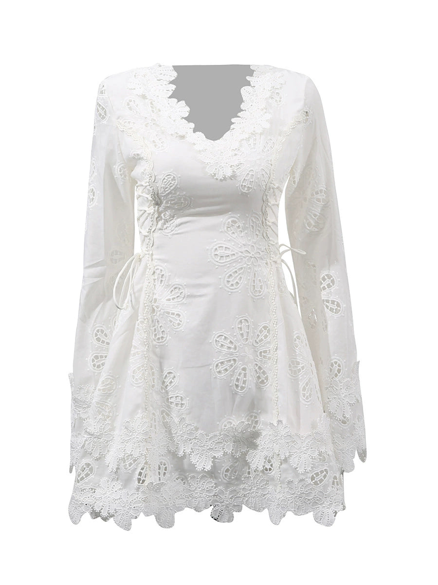 Davud Floral Lace Up Mini Dress