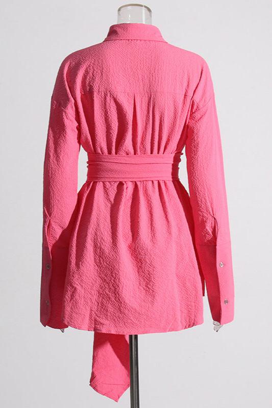 Ozlem Buckle Ruch Shirt Mini Dress In Pink