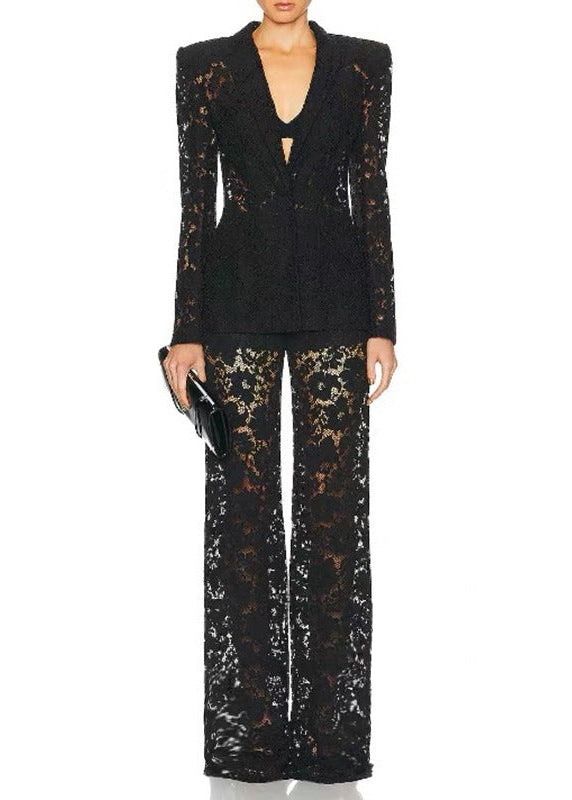 Eirini Floral Lace Pants Set In White