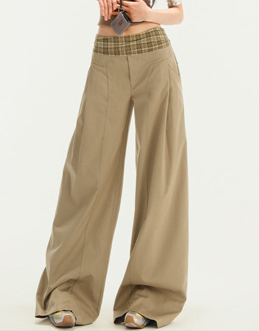 Dafna Grid Wide Leg Pants In Khaki