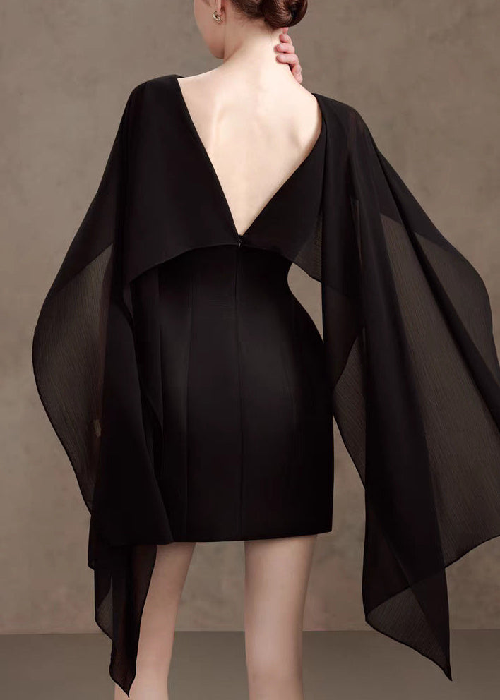 Elizabet Shawl Flower Mini Dress In Black