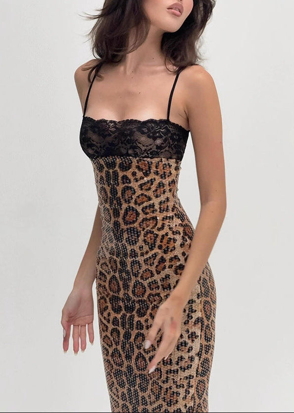Edmund Spaghetti Sequin Leopard Maxi Dress
