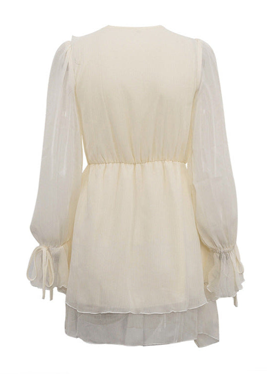 Anana Ruffle Lace Up Mesh Mini Dress