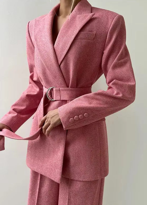 Amnon Lapel Strapless Three Piece Pants Set In Pink