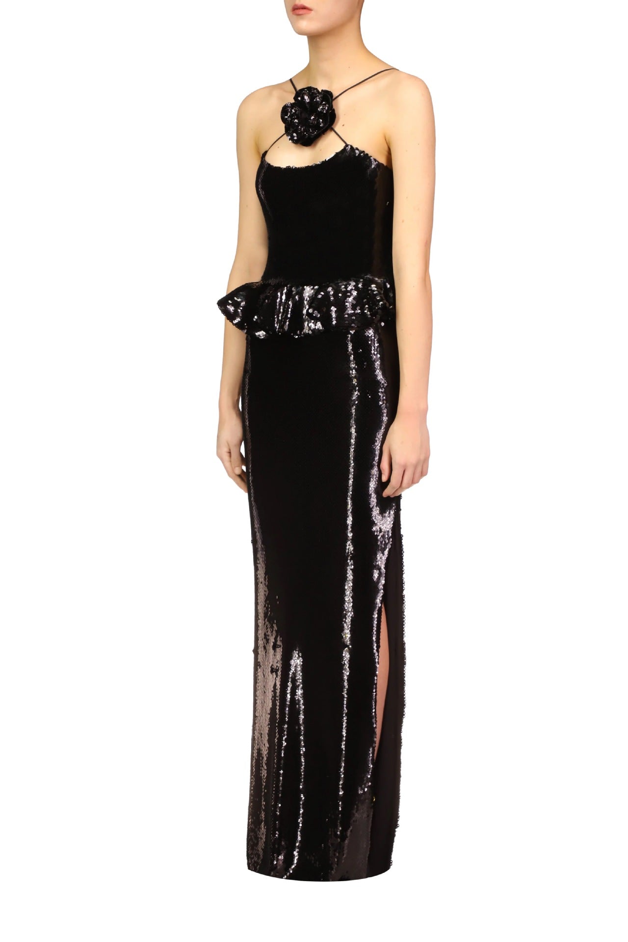 Ammon Sequin Flower Ruffle Maxi Dress