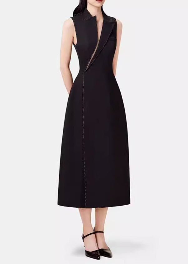 Berwyn Asymmetric Split Sleeveless Maxi Dress In Black