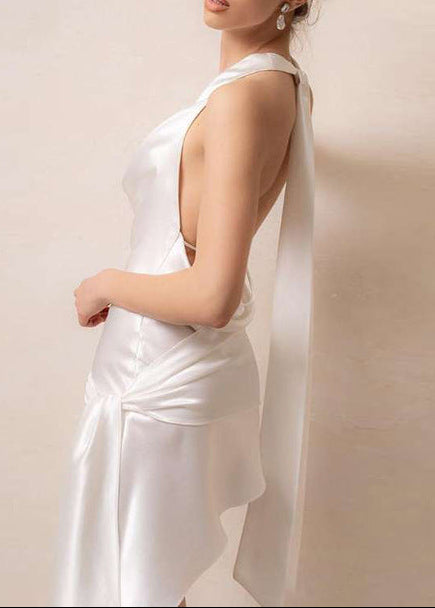 Bluma Satin Flower Fringe Mini Dress In White