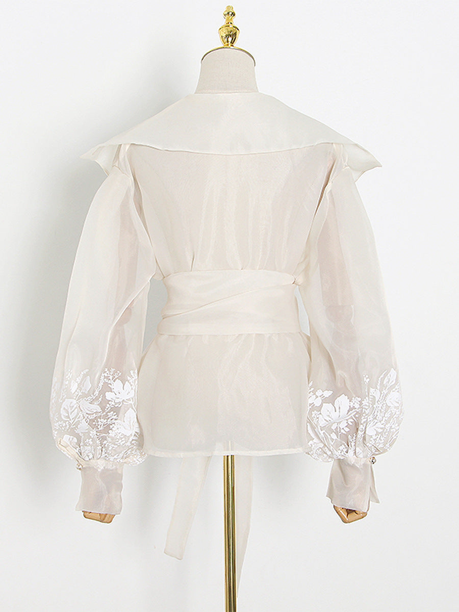 Aminah Lace Up Floral Lapel Shirt