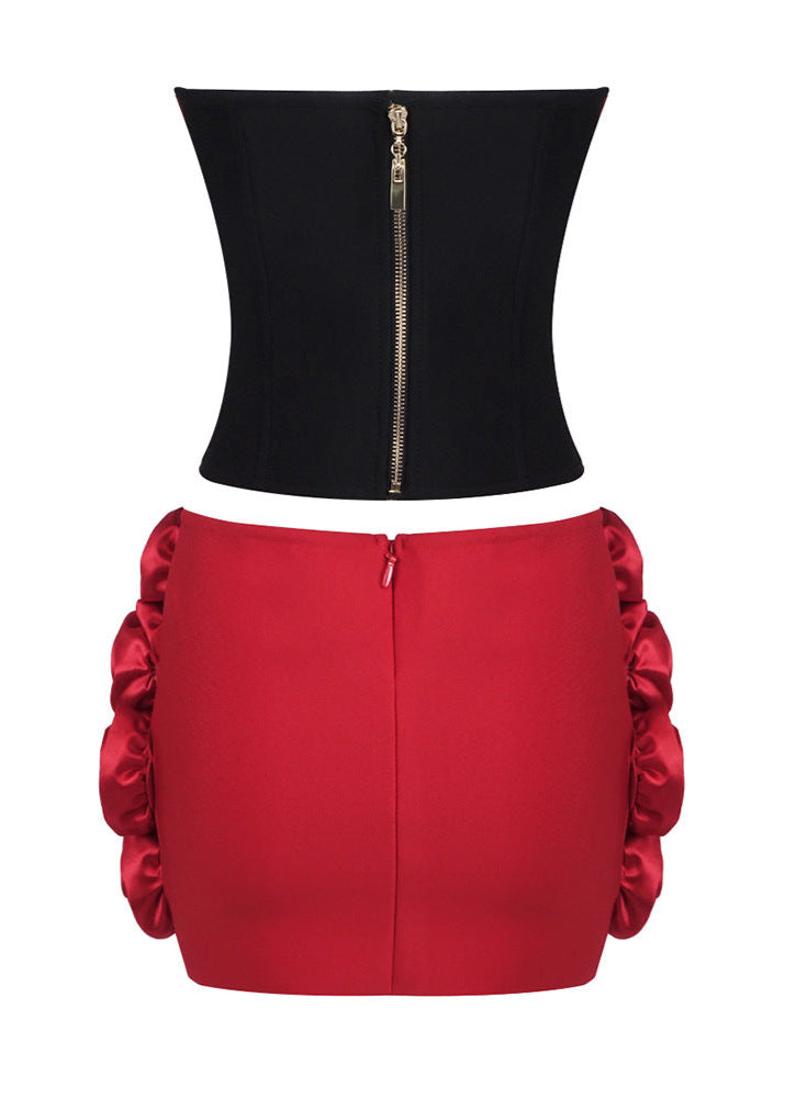 Anatoliy Strapless Corset Flower Skirt Set