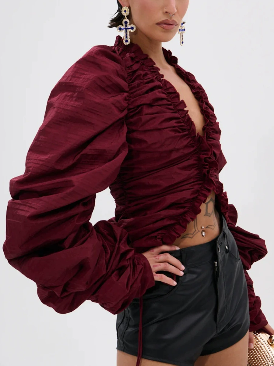 Koto V Neck Ruffle Drawstring Top