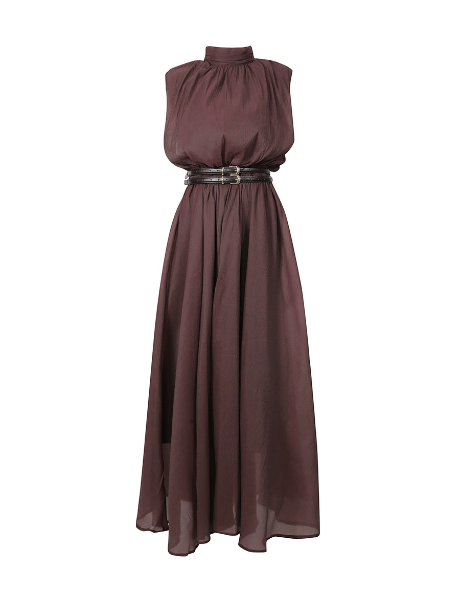 Kamilia Sleeveless Ruch Buckle Maxi Dress