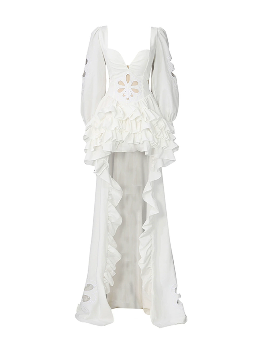 Kanti Balloon Sleeve Ruffle High Low Dress