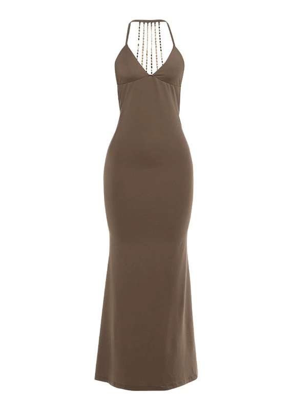 Fannie Backless Chain Sequin Maxi Dress
