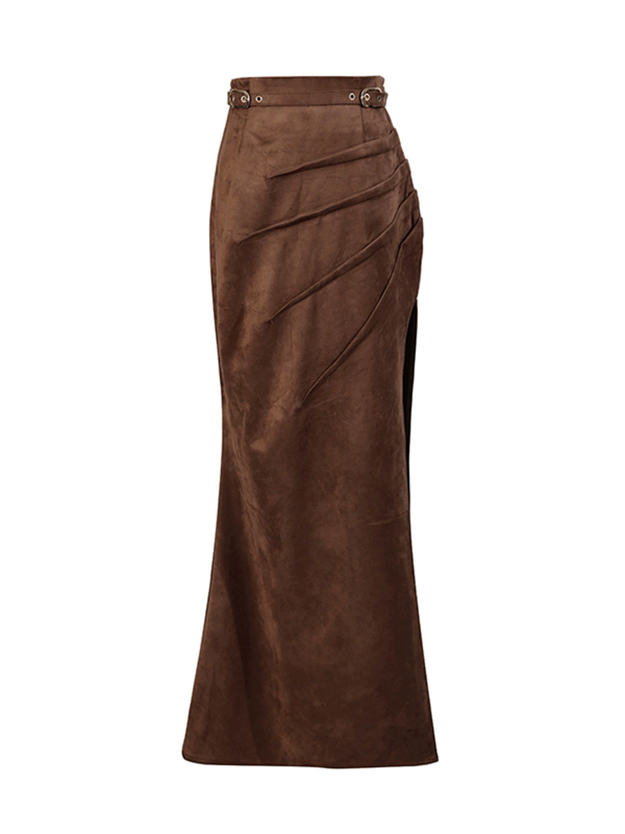 Errol Suede Asymmetric Maxi Skirt