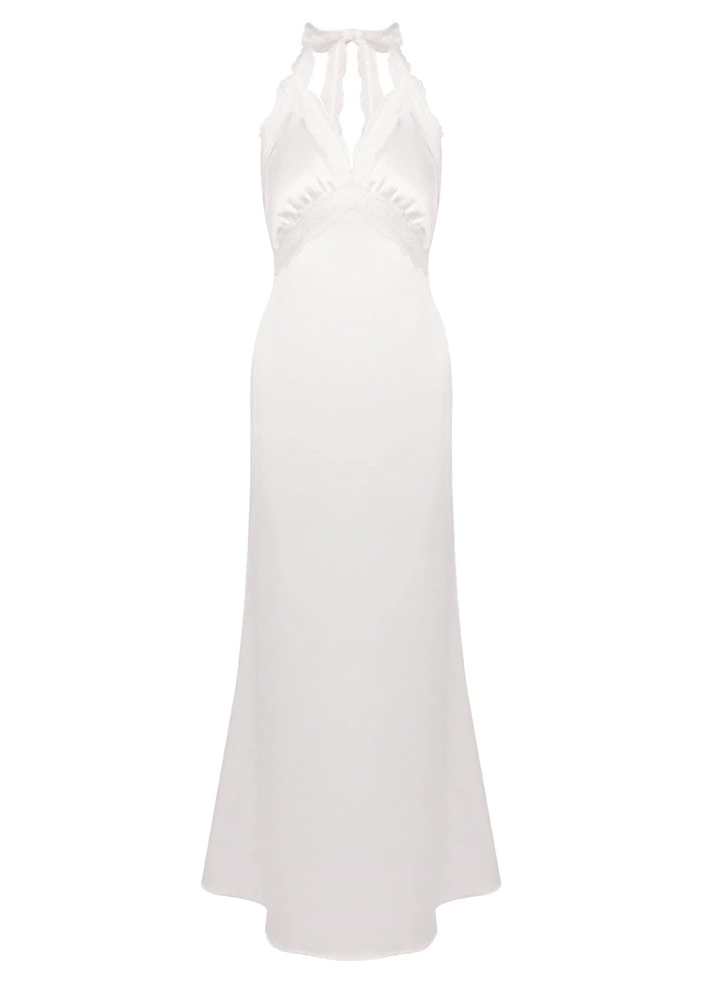 Kelvin Halter Neck Satin Lace Maxi Dress