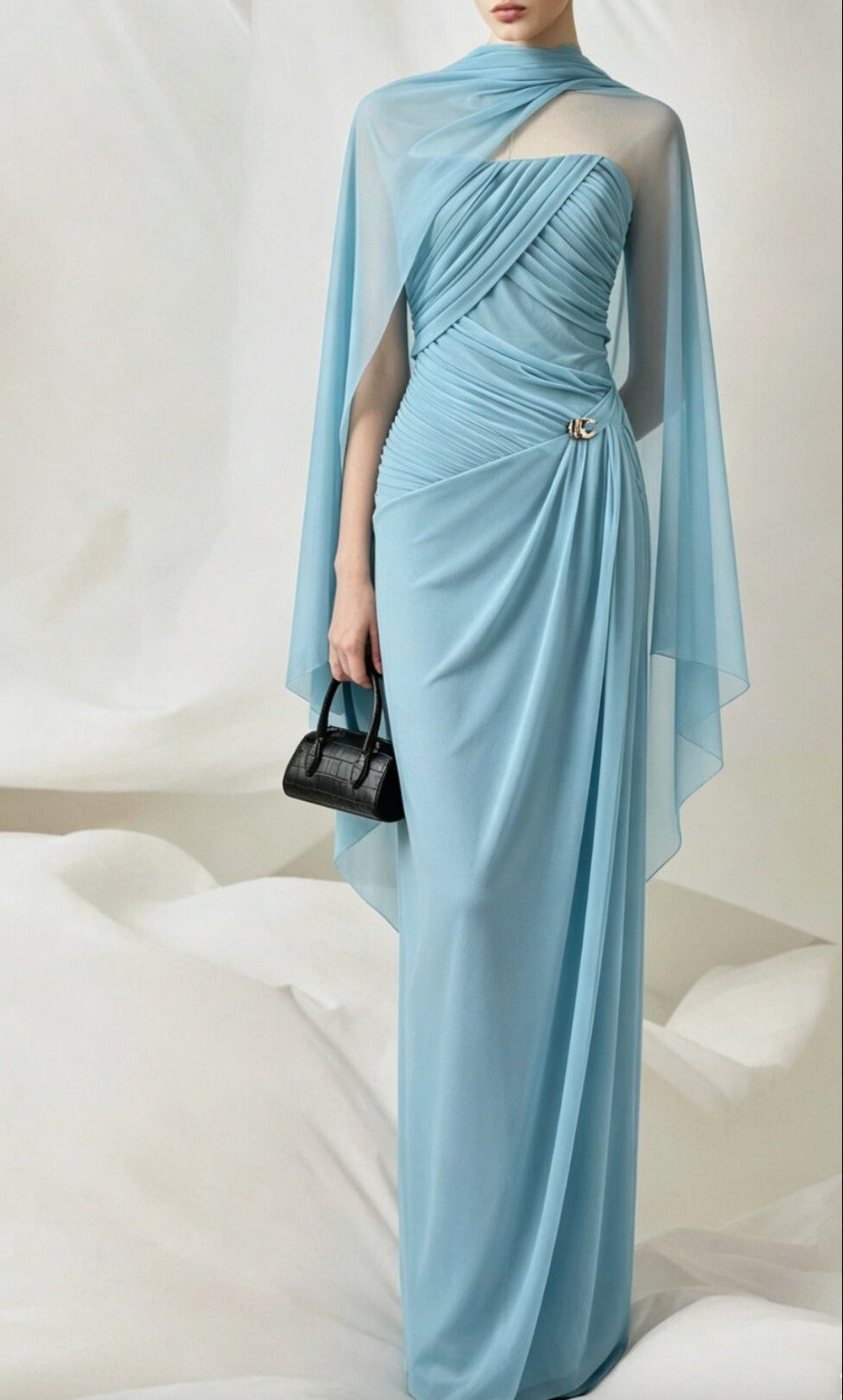 Hermannus Shawl Ruch Maxi Dress