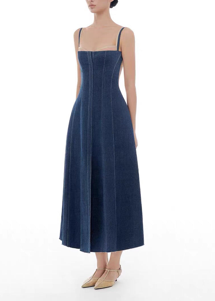Hamon Spaghetti Denim Midi Dress