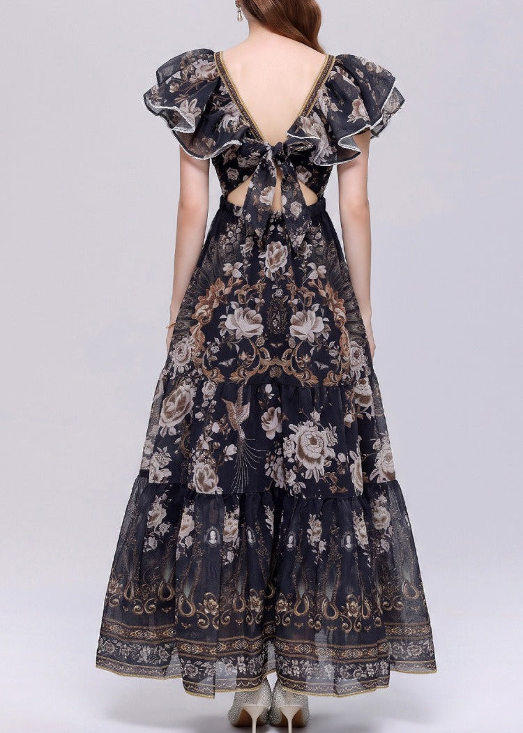 Ildo Plunge Floral Maxi Dress