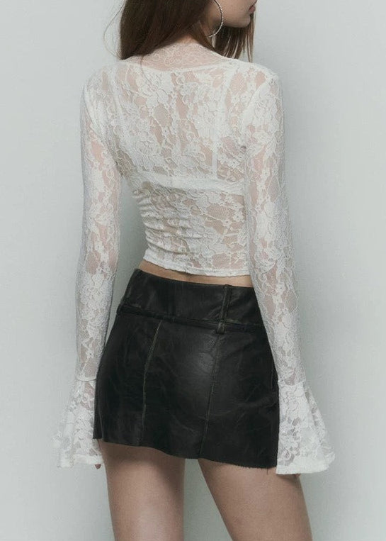 Festim Bell Sleeve Lace Top In White