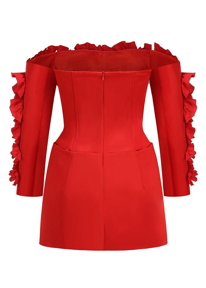 Francois Flower Off Shoulder Button Mini Dress