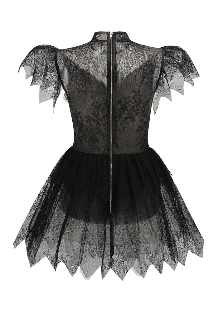 Ilyes Black Lace Turtleneck Mini Dress
