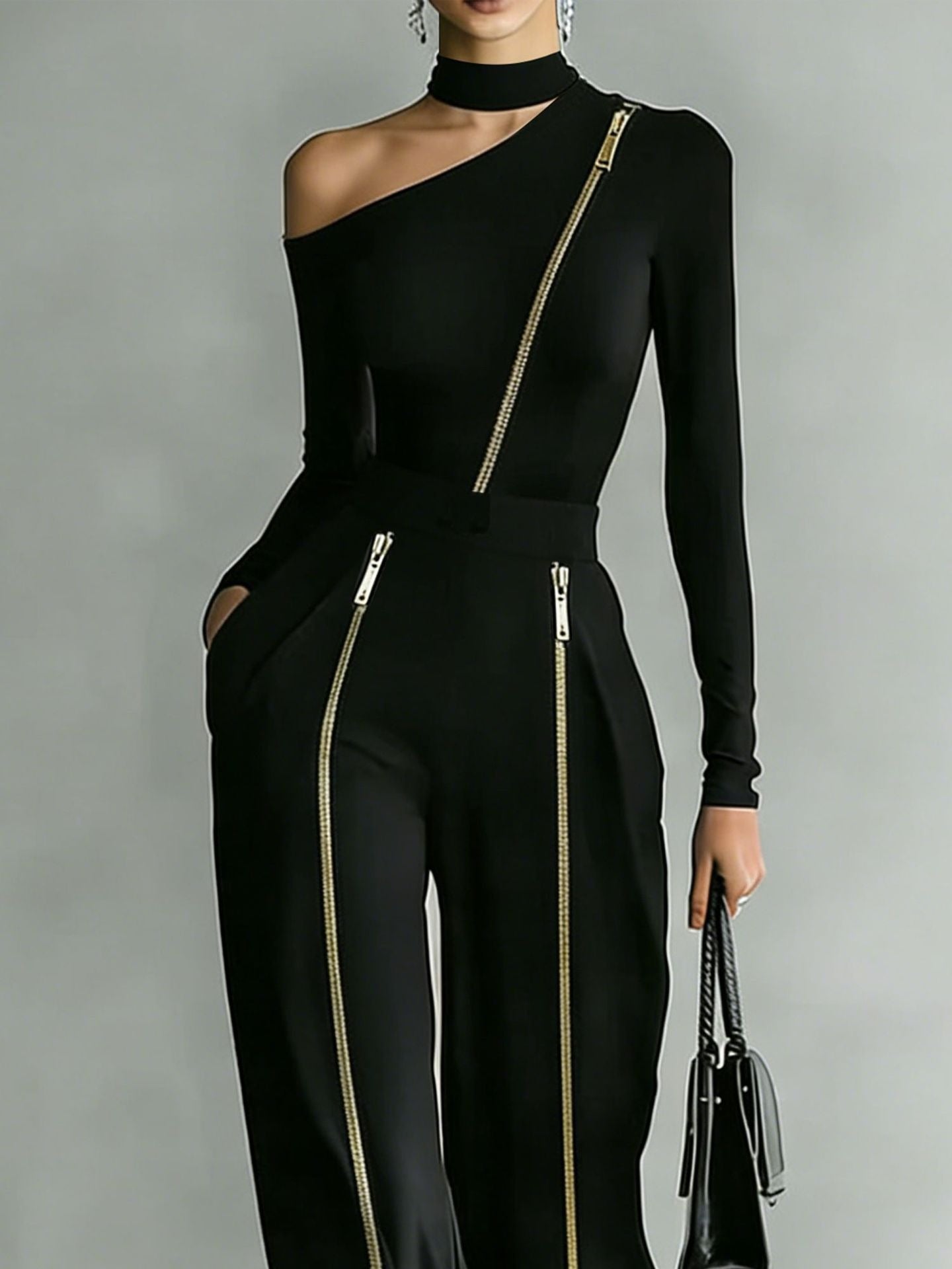 Jaume Asymmetric Zipper Pants Set