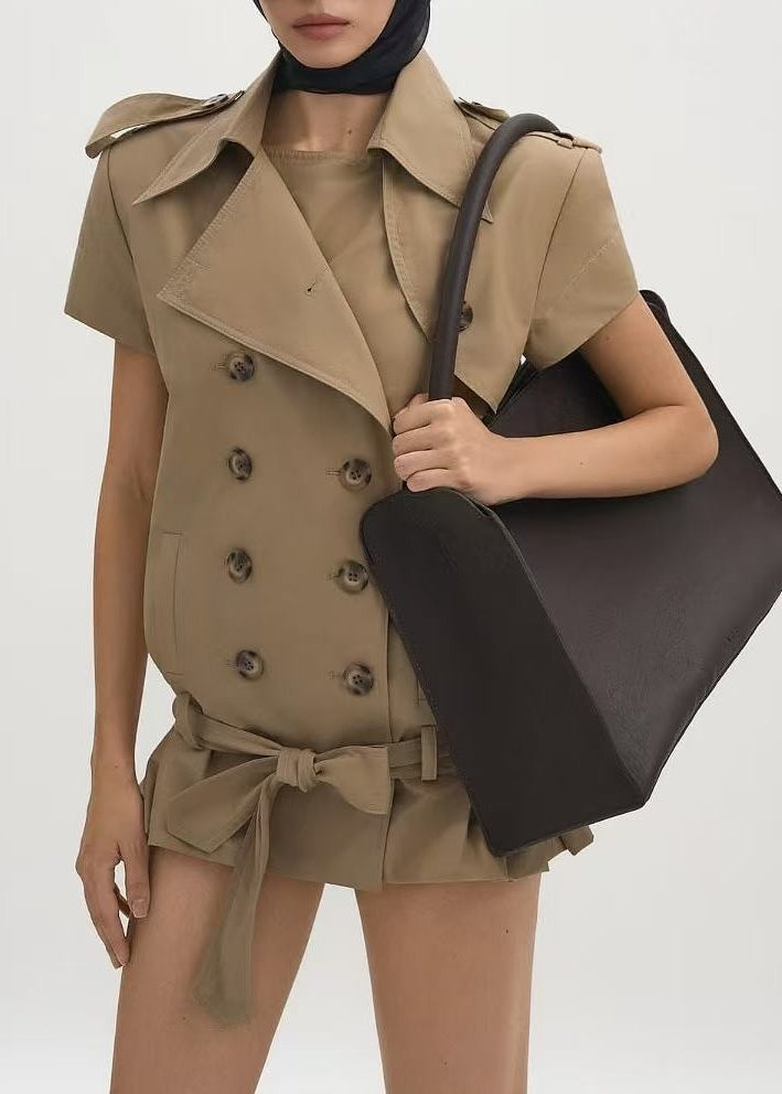 Henricus Double Breasted Trench Coat Mini Dress In Khaki