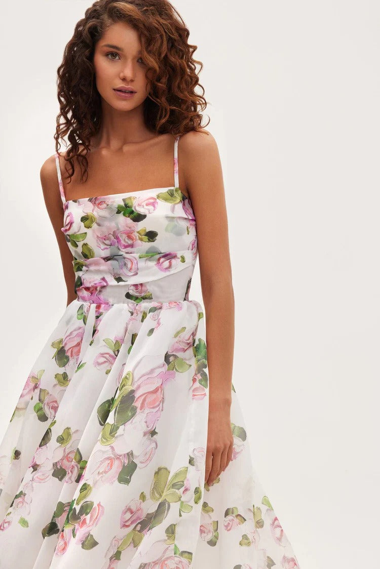 Idan Spaghetti Floral Midi Dress In Pink