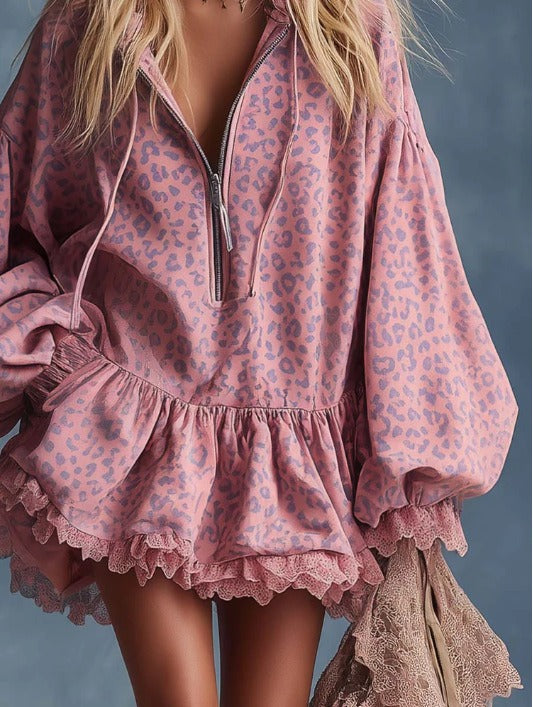 Kyla Hooded Leopard Ruffle Mini Dress
