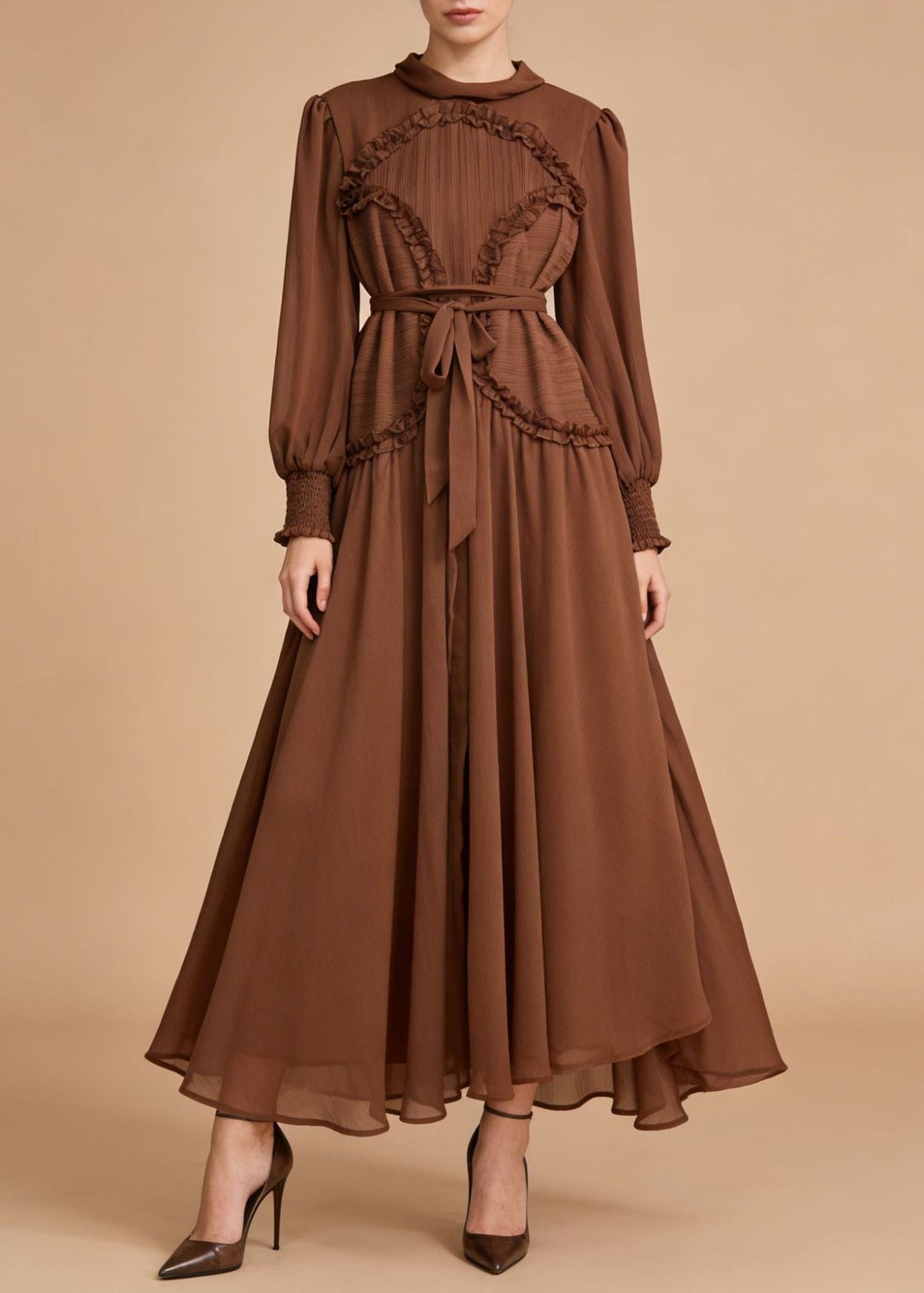 Femie Balloon Sleeve Ruffle Maxi Dress