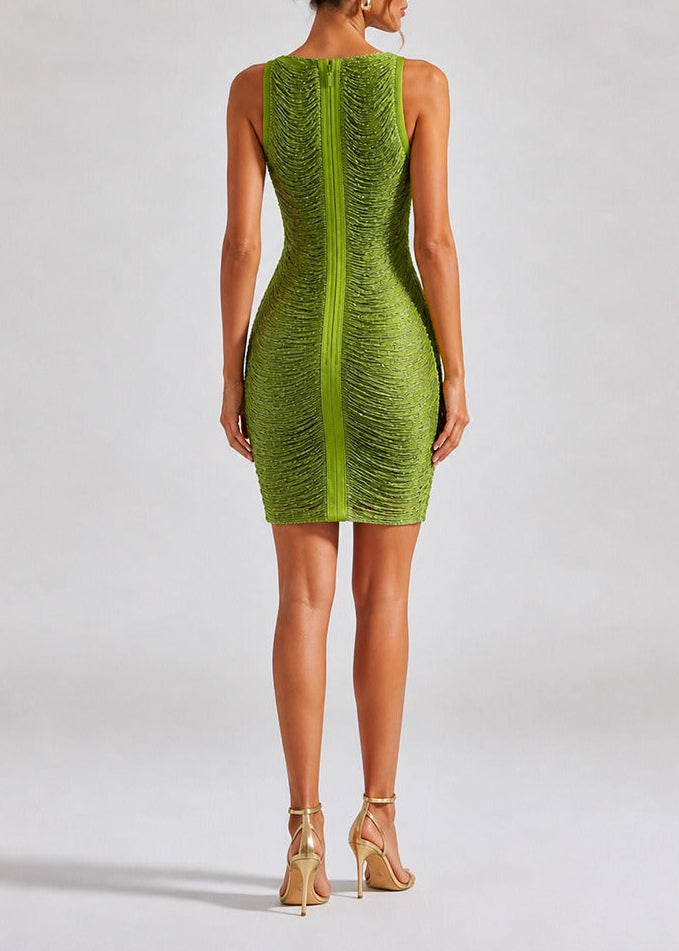 Fawzia Fringe Mini Dress In Olive