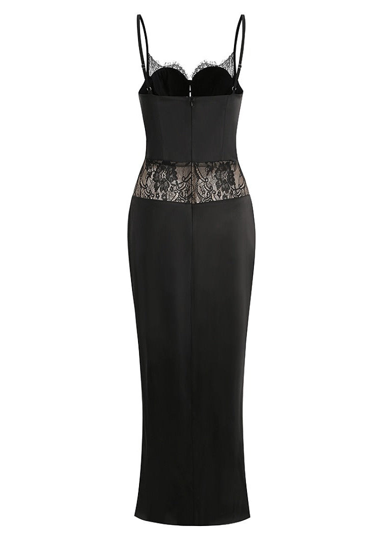 Kaja Split Lace Satin Maxi Dress