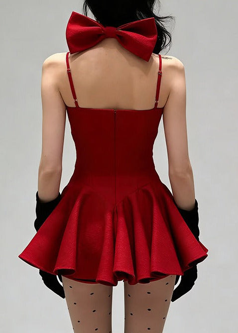 Ichirou Spaghetti Ruffle Mini Dress In Red