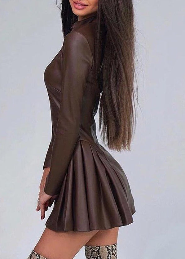 Ermintrude Leather Pleated Mini Dress