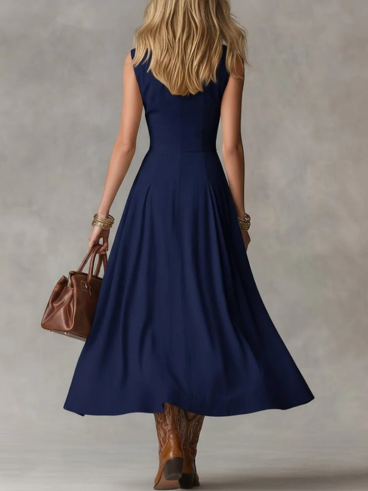 Heliodoros Sleeveless Ruch Midi Dress In Dark Blue