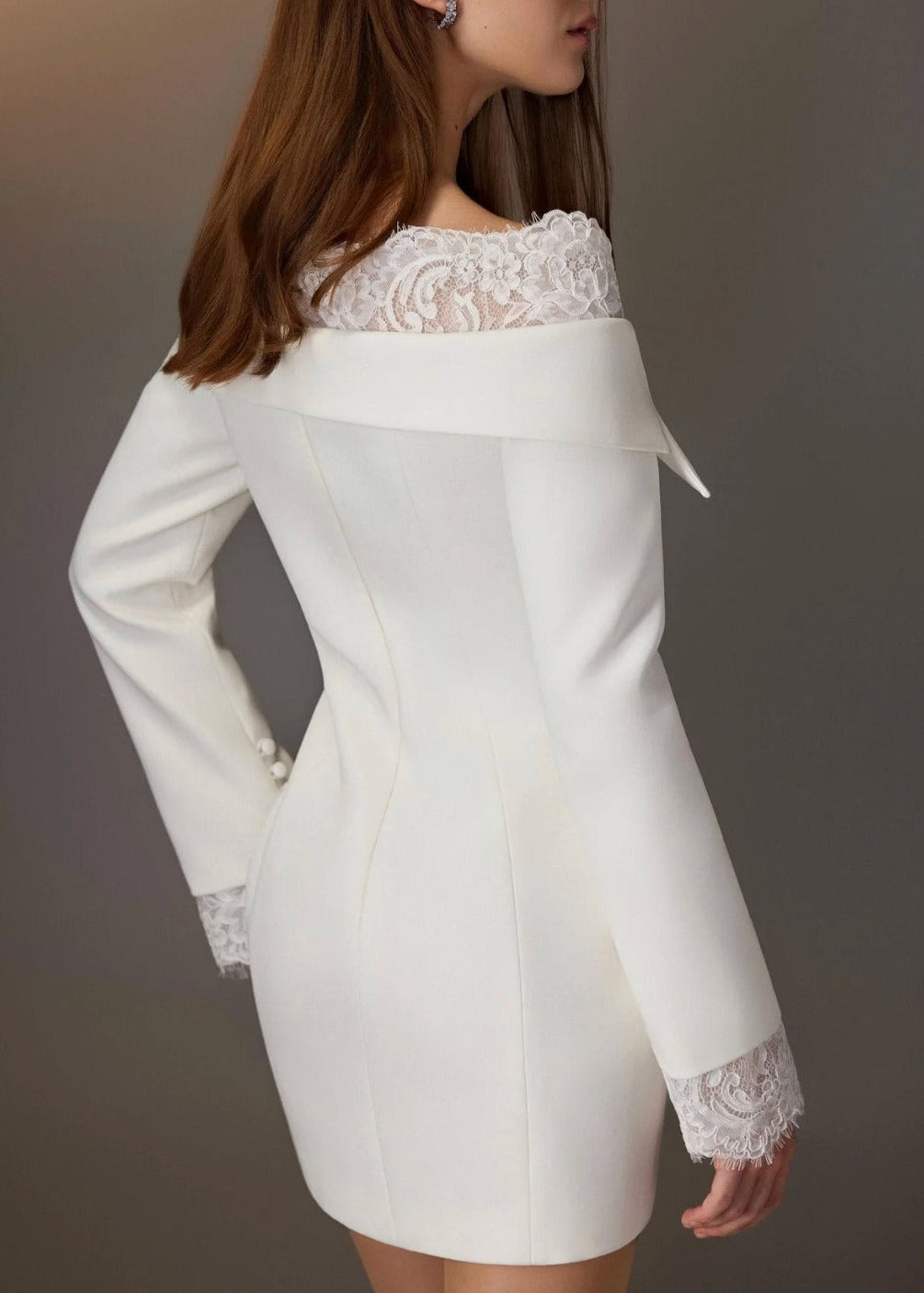 Keften Off Shoulder Lace Button Up Mini Dress