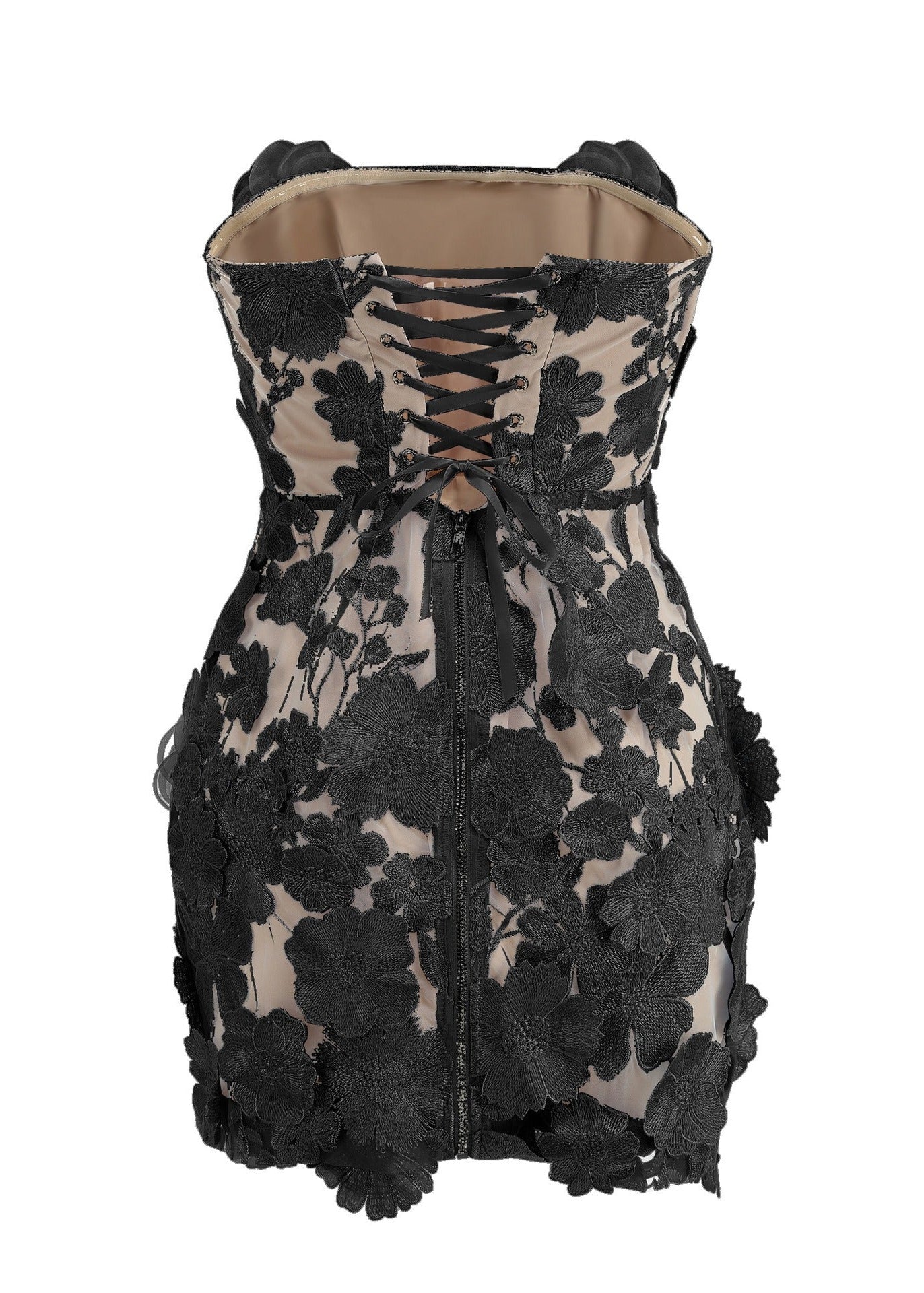 Endika Strapless Flower Lace Up Mini Dress