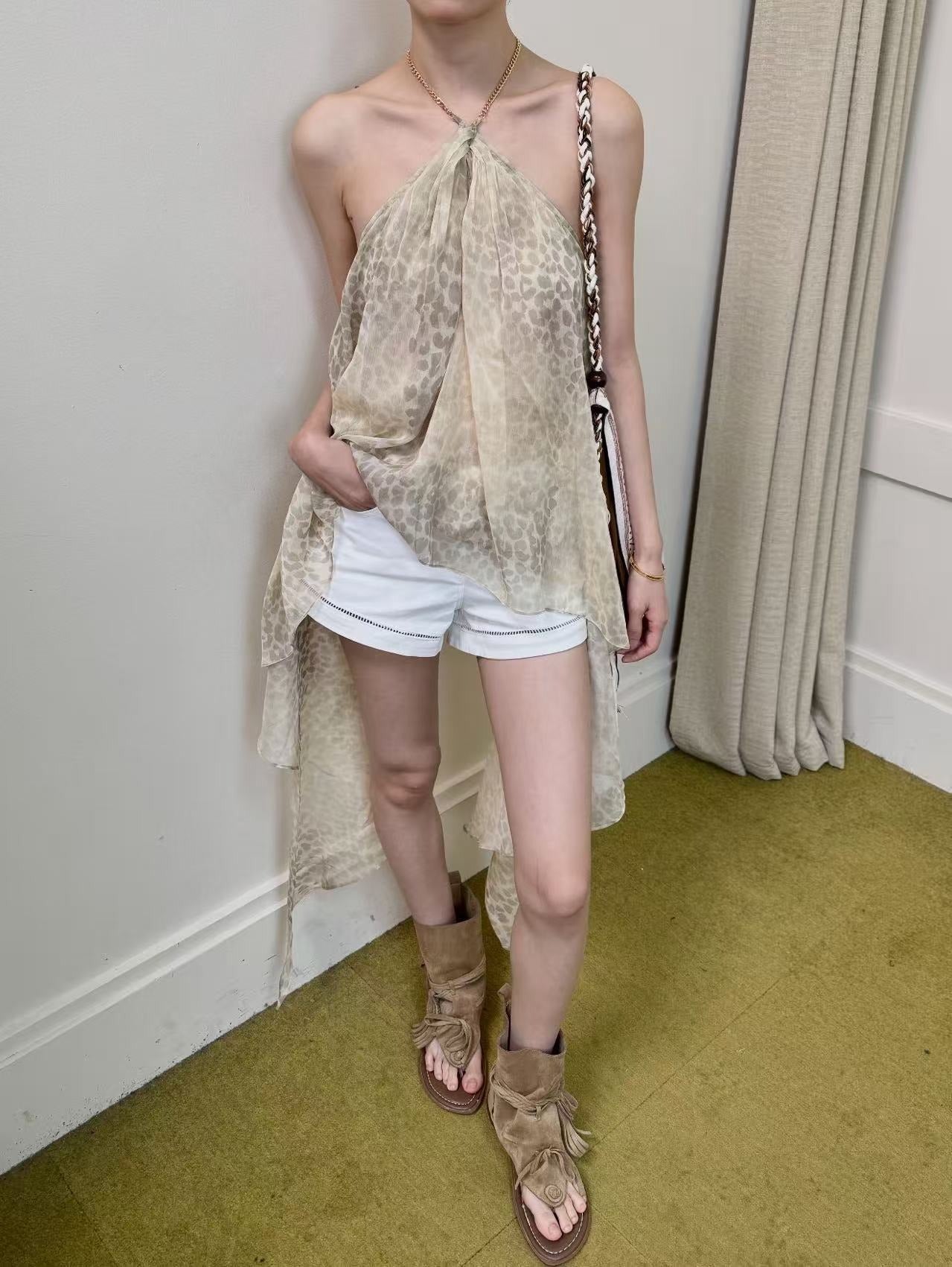 Inara Halter Neck Leopard Fringe Top