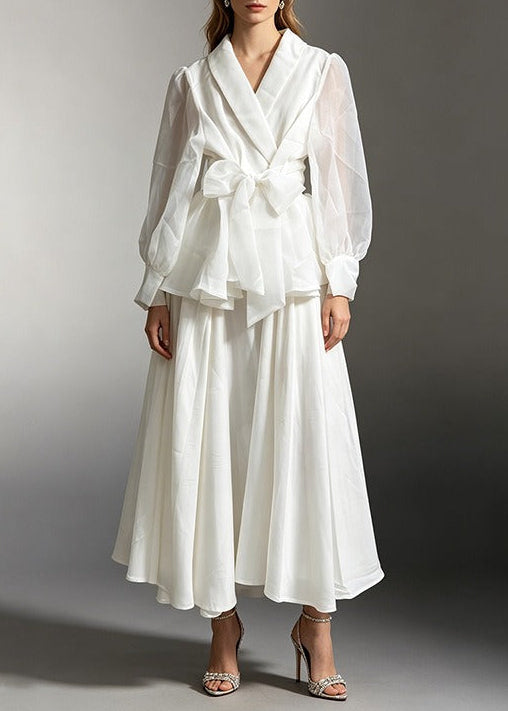 Japheth Balloon Sleeve Bow Skirt Set