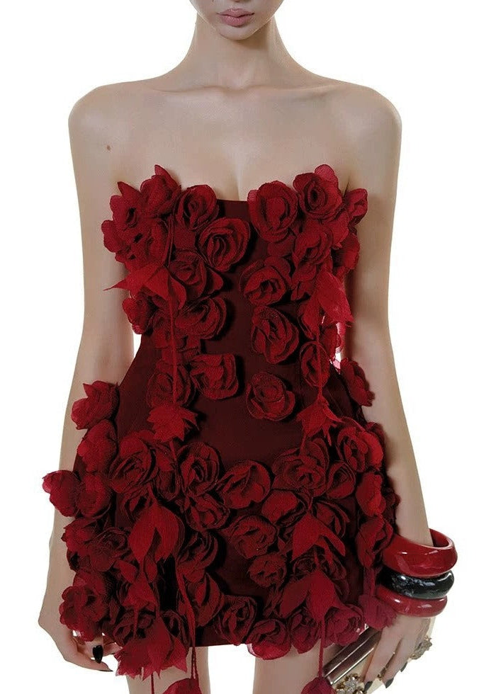 Mahadev Strapless Flower Mini Dress