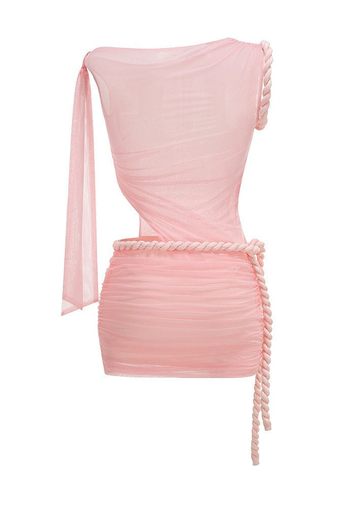 Javor One Shoulder Ruch Mini Dress