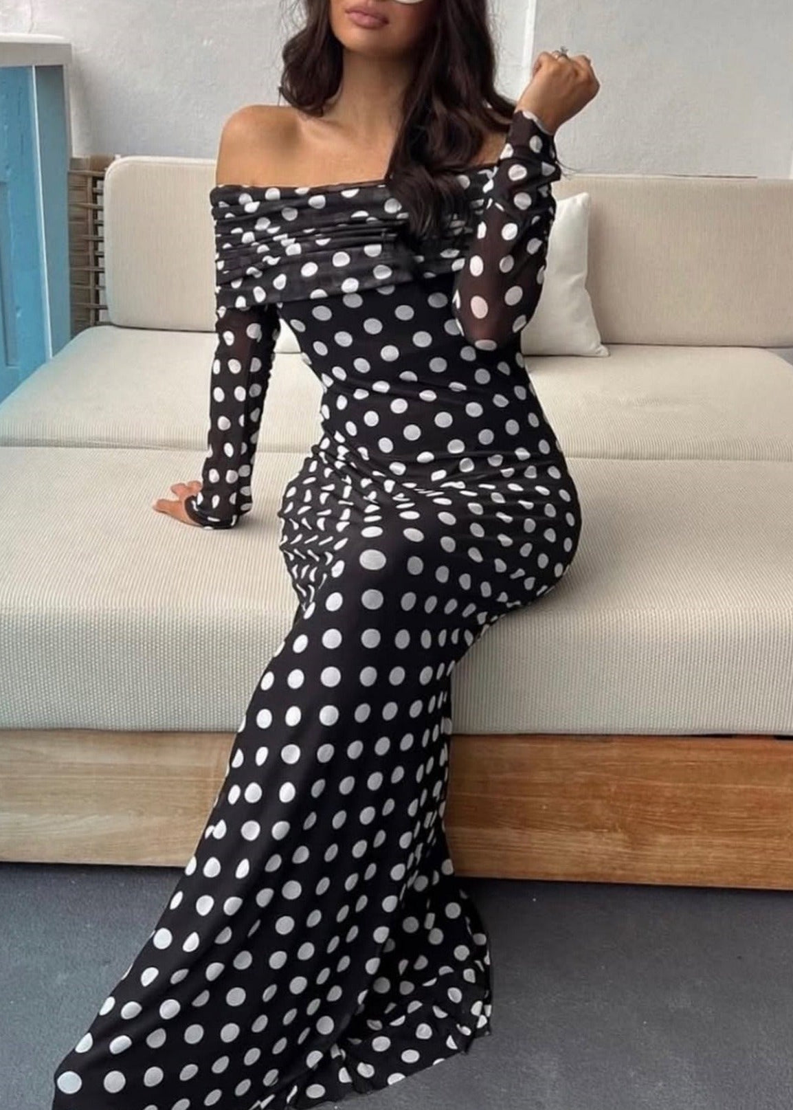 Flannan Off Shoulder Dot Maxi Dress