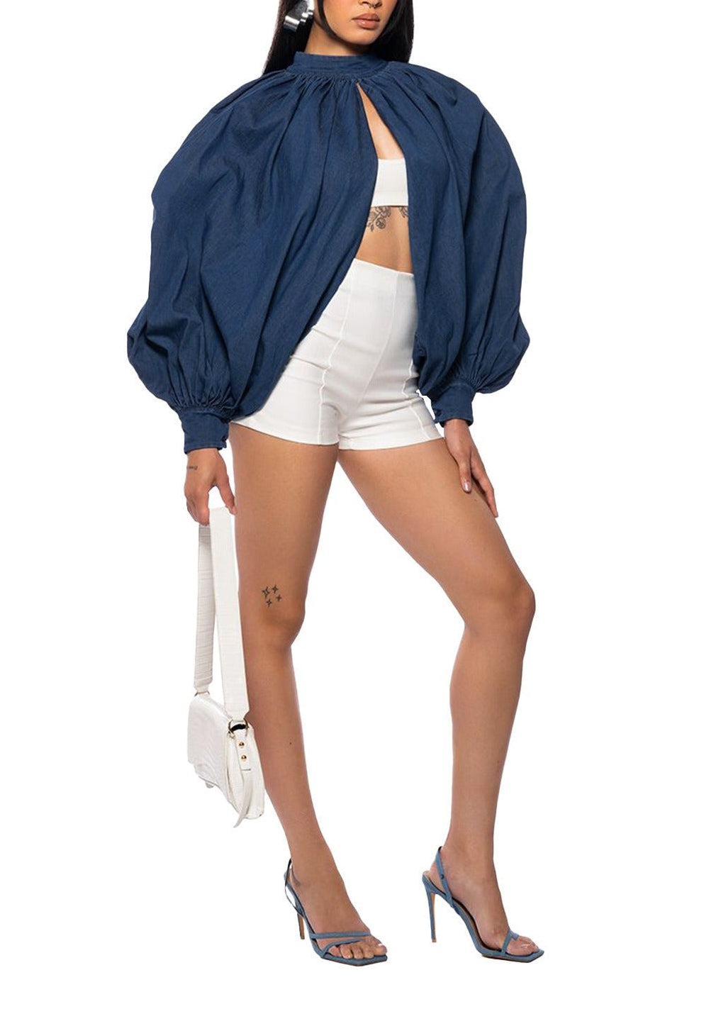 Hephzibah Balloon Sleeve Ruch Split Top